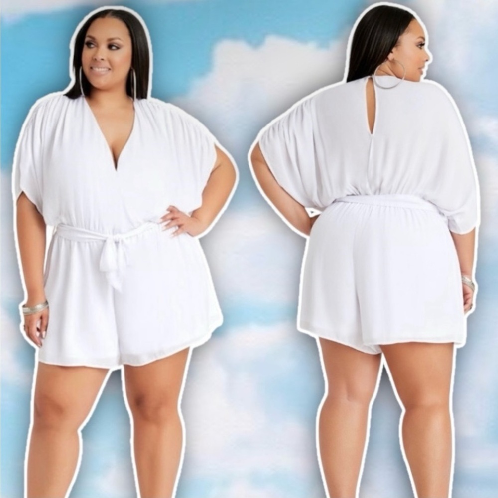 NWT ASHLEY STEWART Kimono Sleeve Belted Surplice Romper Bride Beach Coastal